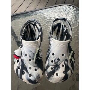 Crocs Kids Classic Marbled Clog Black White Pokemon Dino Jibbitz Size C11